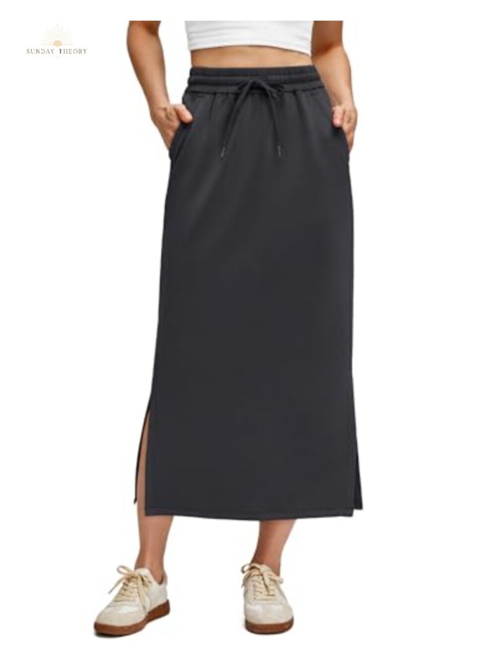 Modal Maxi Skirt Drawstring Pockets Casual Lounge Soft Stretch